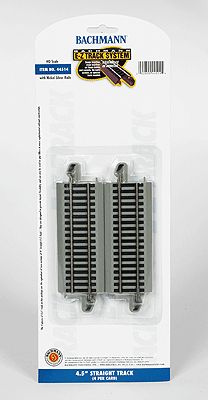 Bachmann 44514 HO 4.50" Straight Nickel Silver E-Z Track w/Grey Roadbed (4/card)