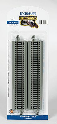 Bachmann 44511 HO 9" Straight Nickel Silver E-Z Track w/Grey Roadbed (4/card)