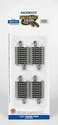 Bachmann HO 44513 Nickel Silver Rail/Gray Roadbed E-Z Track 2.25" Straight - 4 Pack