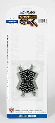 Bachmann HO 44543 Nickel Silver Rail/Gray Roadbed E-Z Track 45 Degree Crossing - 1 Pack