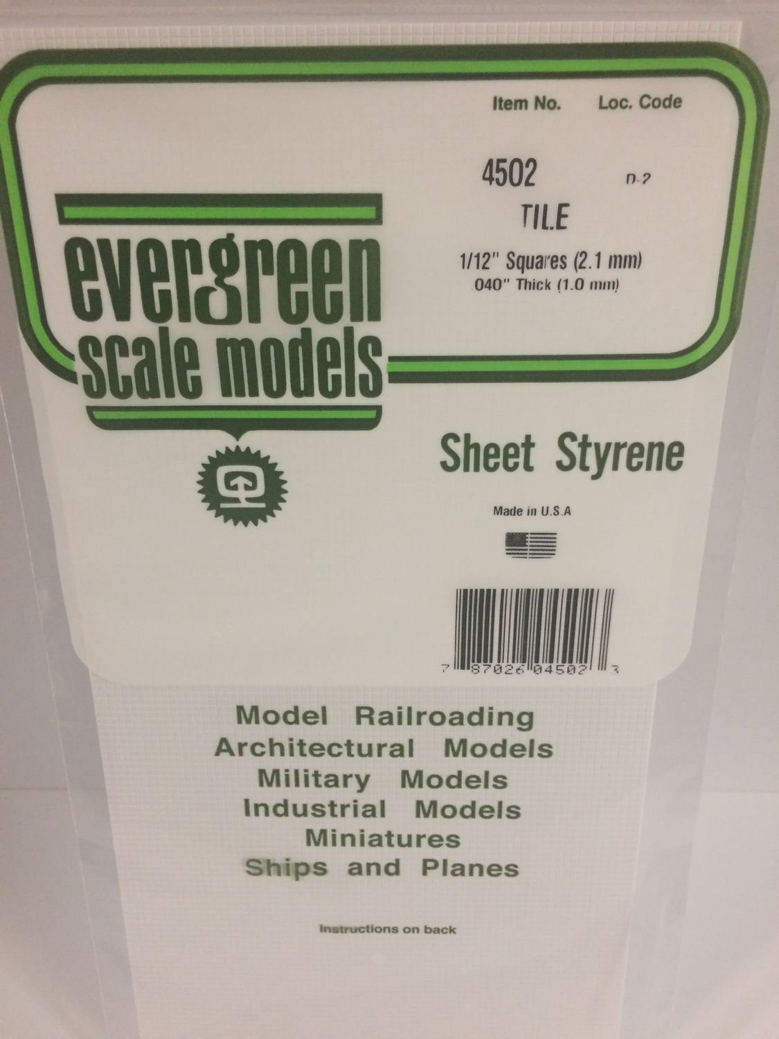 EVERGREEN MODELS 4502 - 1/12" x 1/12" OPAQUE WHITE POLYSTYRENE SQUARE TILE