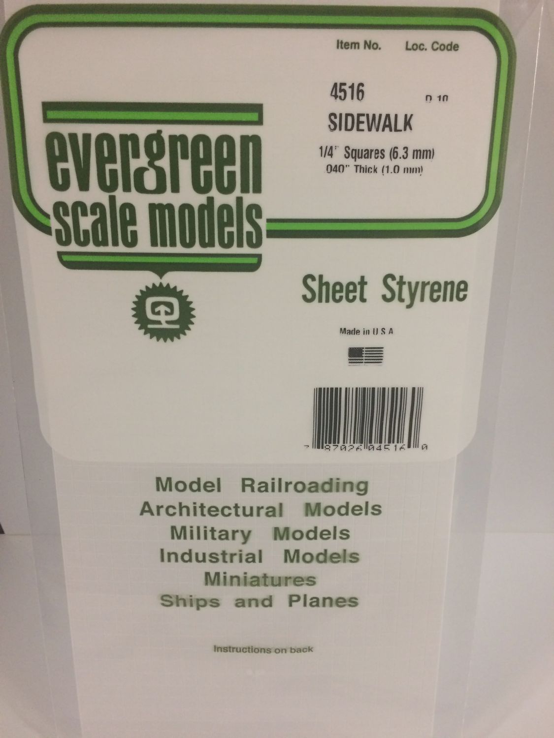 EVERGREEN MODELS 4516 - 1/4" x 1/4" OPAQUE WHITE POLYSTYRENE SIDEWALK