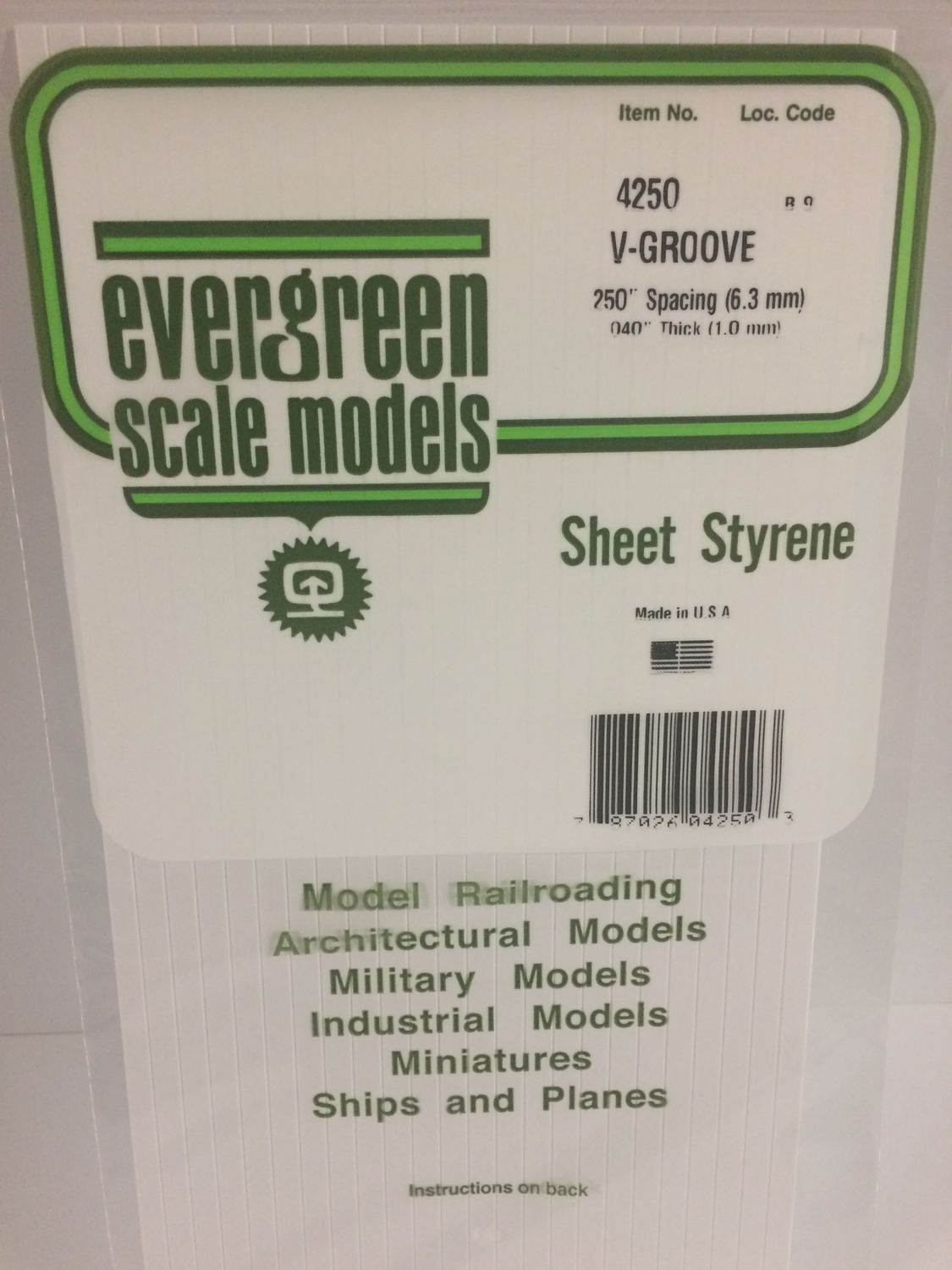 EVERGREEN MODELS 4250 - .250" OPAQUE WHITE POLYSTYRENE V GROOVE SIDING