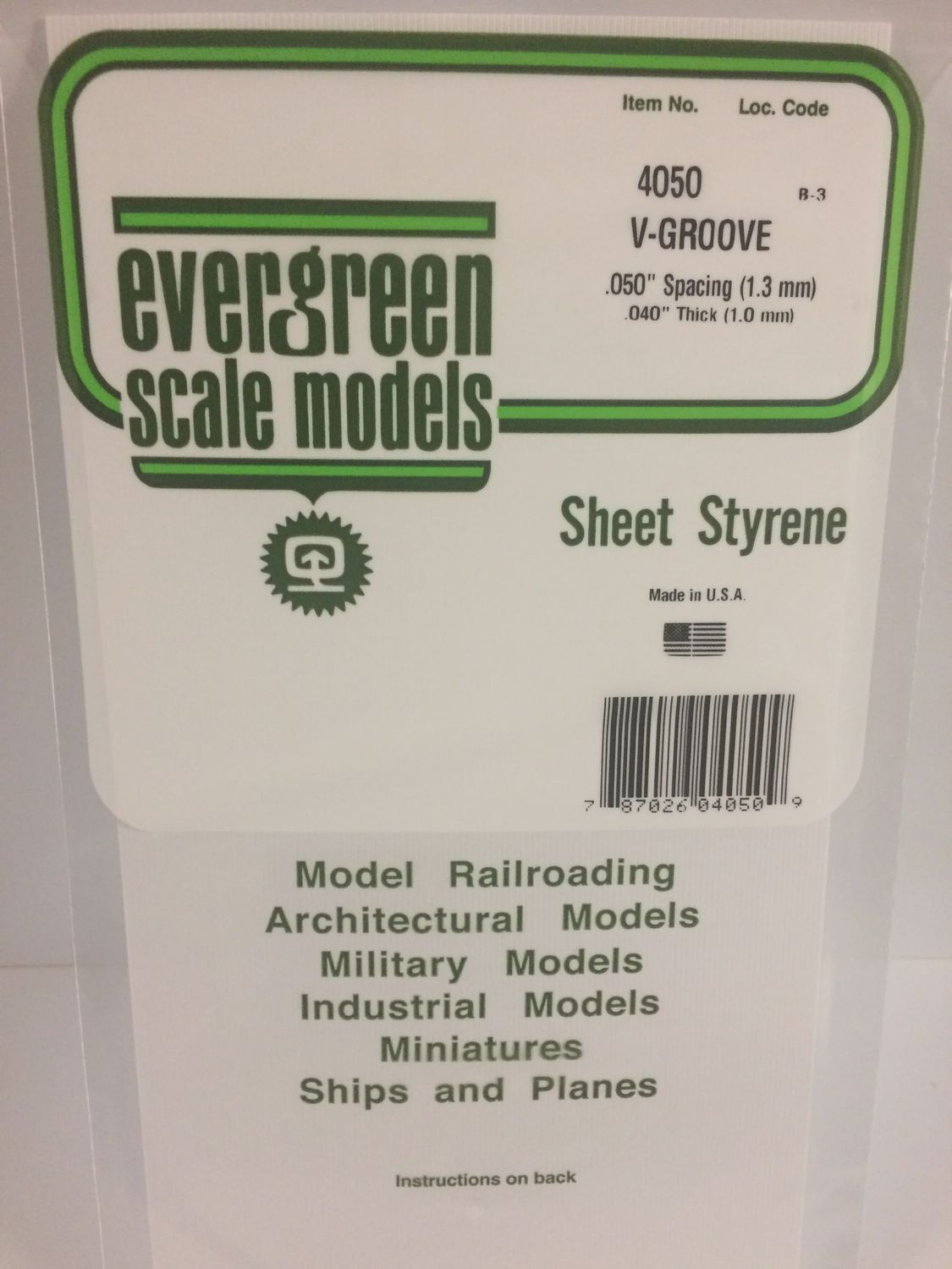 EVERGREEN MODELS 4050 - .050" OPAQUE WHITE POLYSTYRENE V GROOVE SIDING