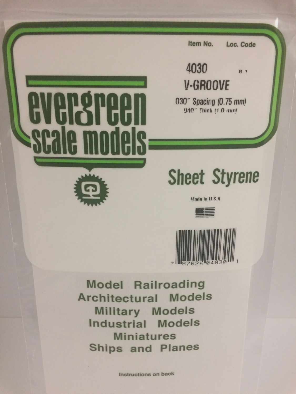 EVERGREEN MODELS 4030 - .030" OPAQUE WHITE POLYSTYRENE V GROOVE SIDING