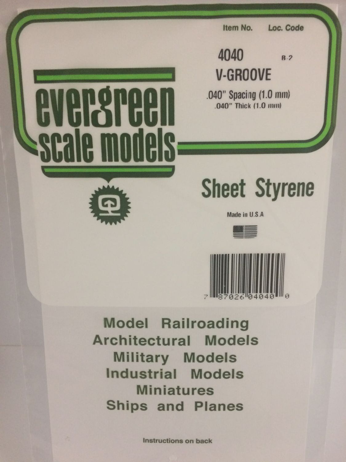 EVERGREEN MODELS 4040 - .040" OPAQUE WHITE POLYSTYRENE V GROOVE SIDING