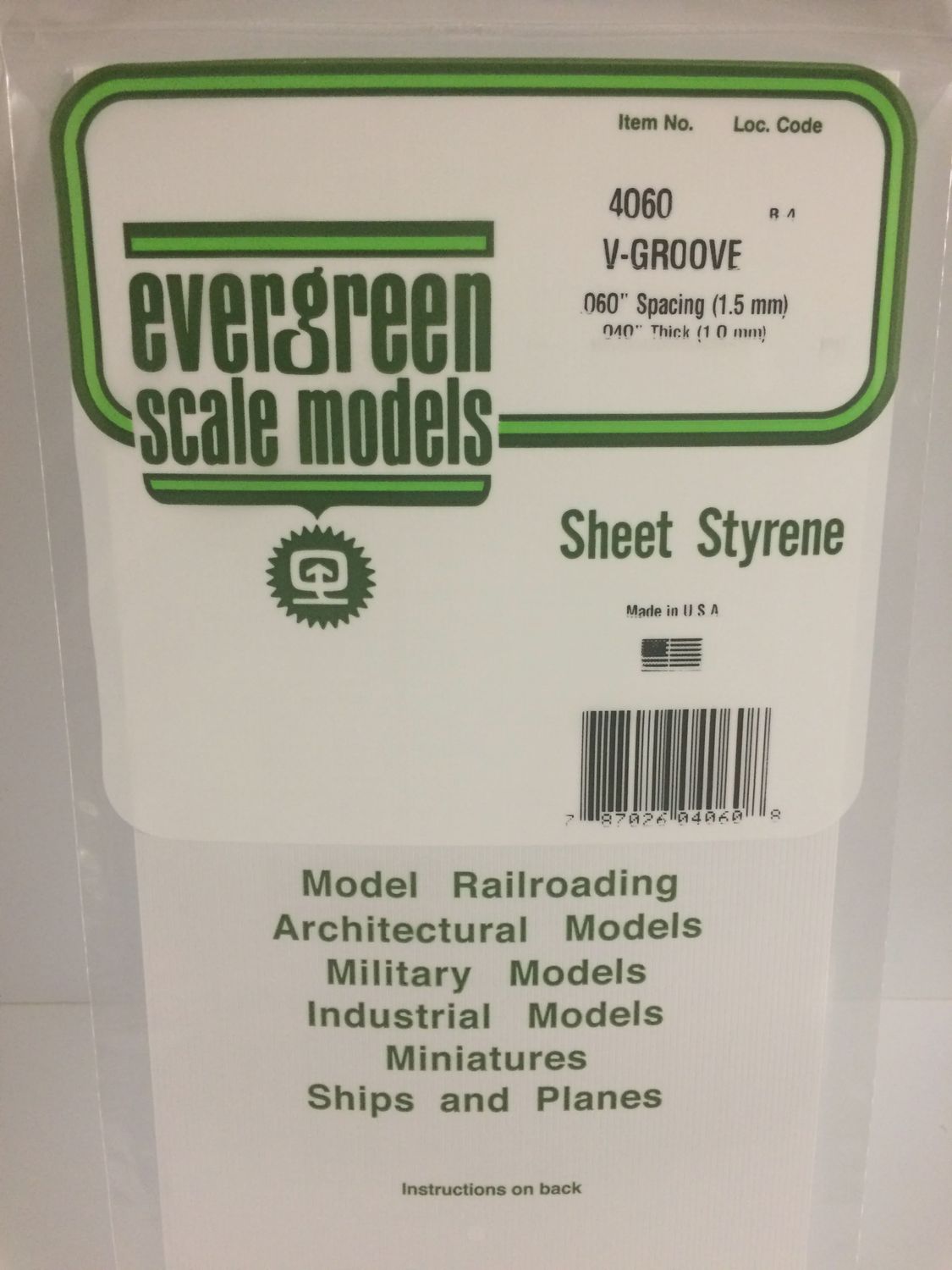 EVERGREEN MODELS 4060 - .060" OPAQUE WHITE POLYSTYRENE V GROOVE SIDING