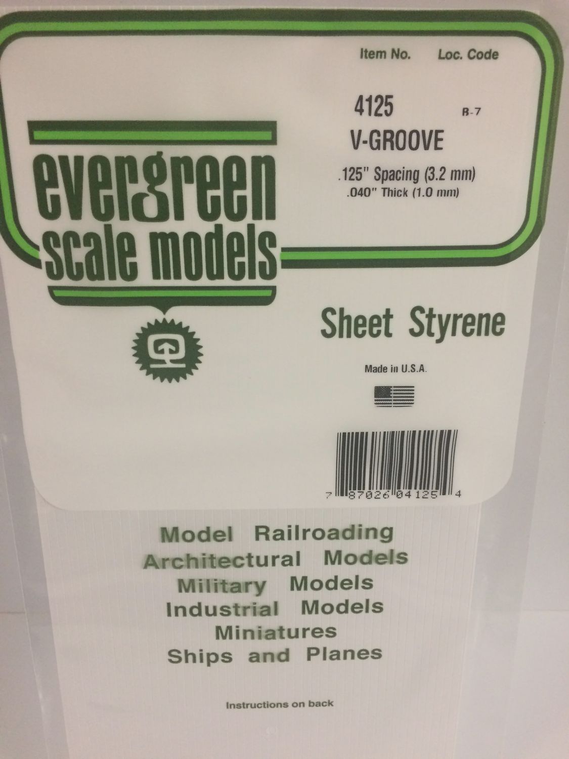 EVERGREEN 4125 - .125" OPAQUE WHITE POLYSTYRENE V GROOVE SIDING
