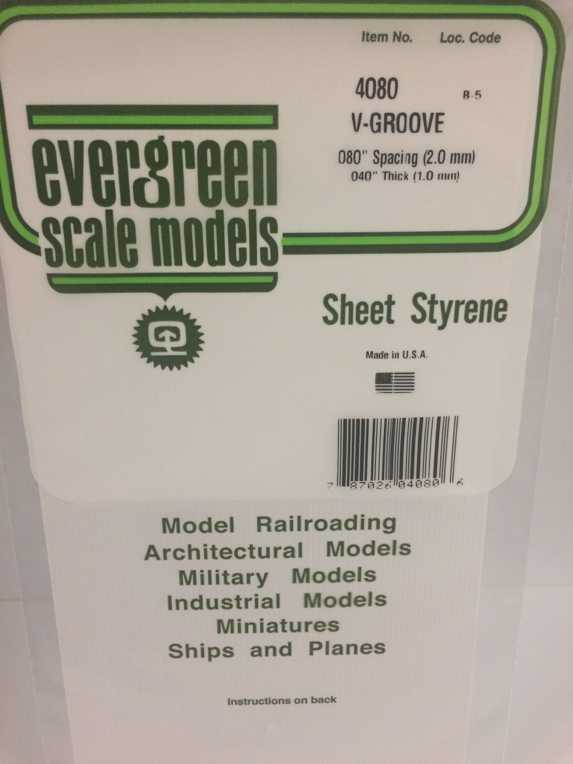 EVERGREEN 4080 - .080" OPAQUE WHITE POLYSTYRENE V GROOVE SIDING