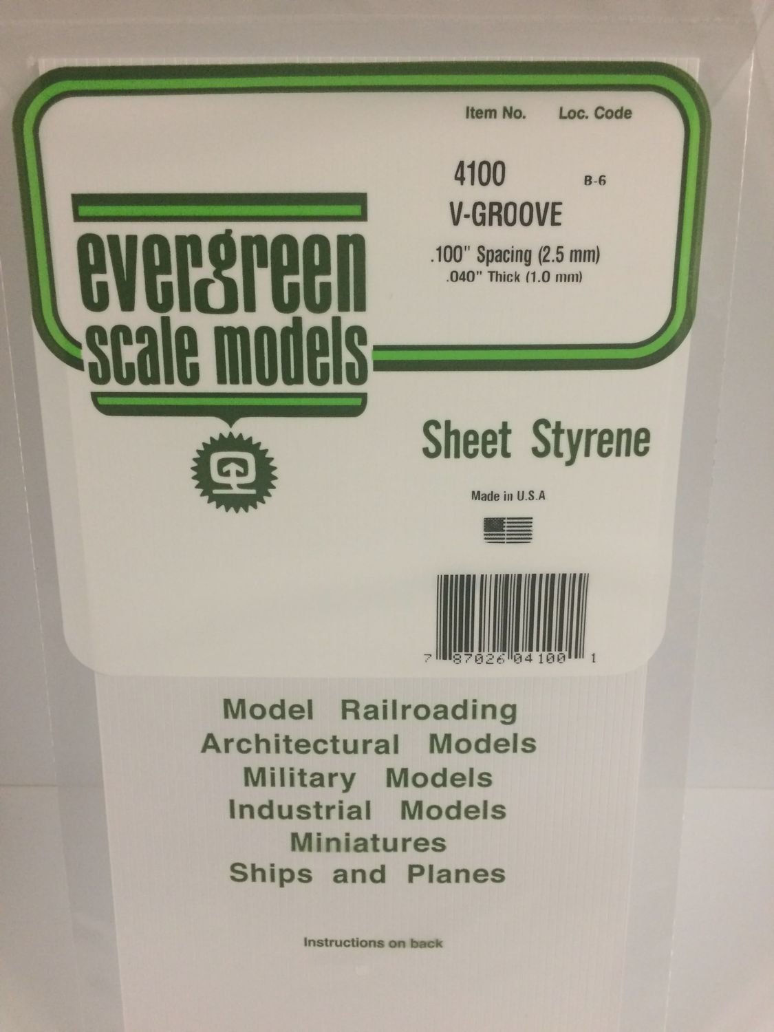 EVERGREEN 4100 - .100" OPAQUE WHITE POLYSTYRENE V GROOVE SIDING