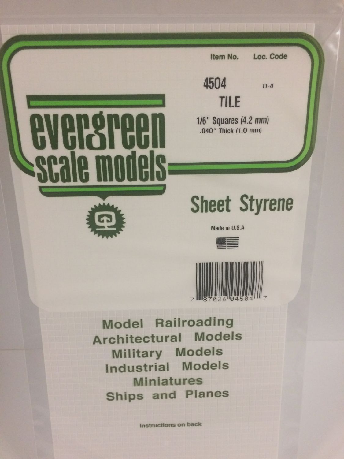 EVERGREEN 4504 - 1/6" x 1/6" OPAQUE WHITE POLYSTYRENE SQUARE TILE