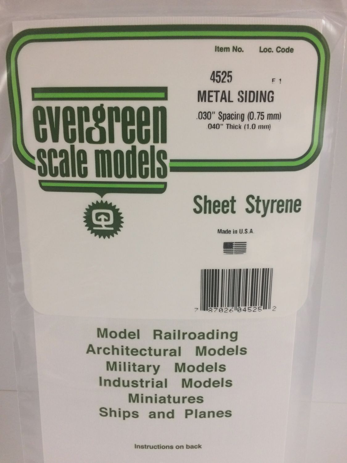 EVERGREEN 4525 - .030" OPAQUE WHITE POLYSTYRENE CORRUGATED SIDING