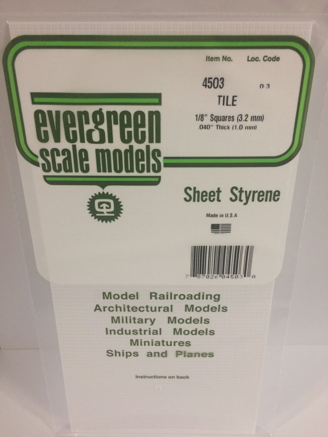 EVERGREEN 4503 - 1/8" x 1/8" OPAQUE WHITE POLYSTYRENE SQUARE TILE