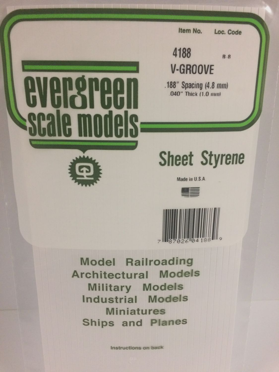 EVERGREEN 4188 - .188" OPAQUE WHITE POLYSTYRENE V GROOVE SIDING