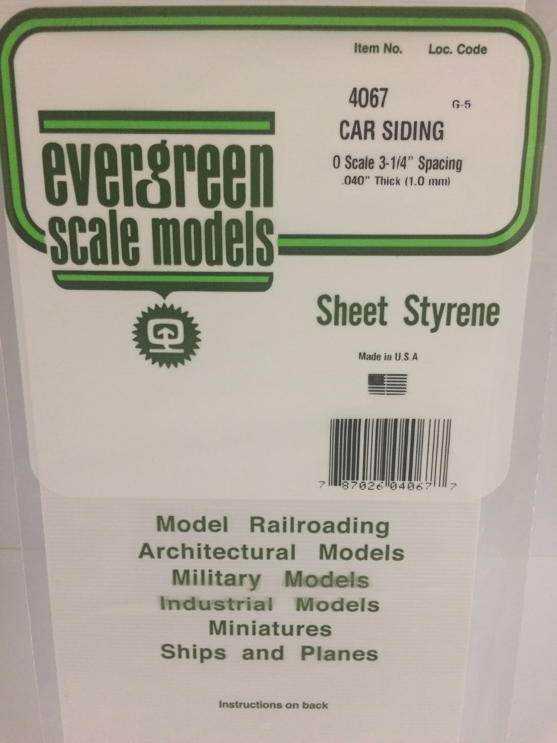 EVERGREEN  4067 - .067" OPAQUE WHITE POLYSTYRENE O SCALE FREIGHT CAR SIDING