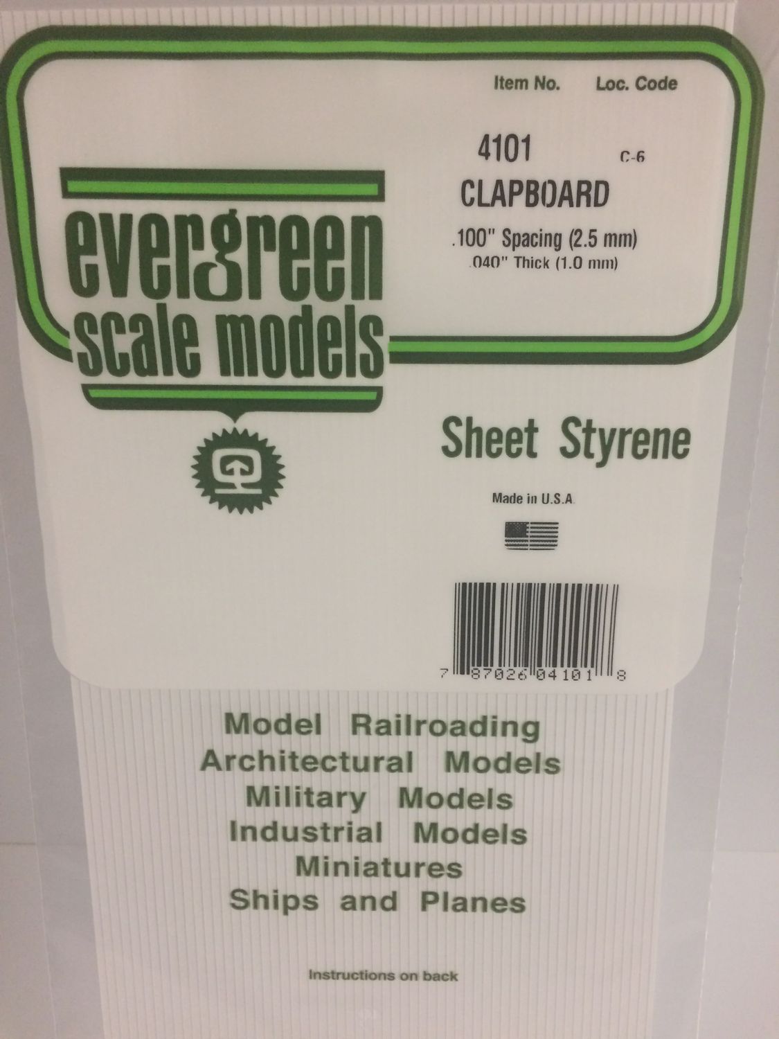 EVERGREEN 4101 - .100" OPAQUE WHITE POLYSTYRENE CLAPBOARD SIDING