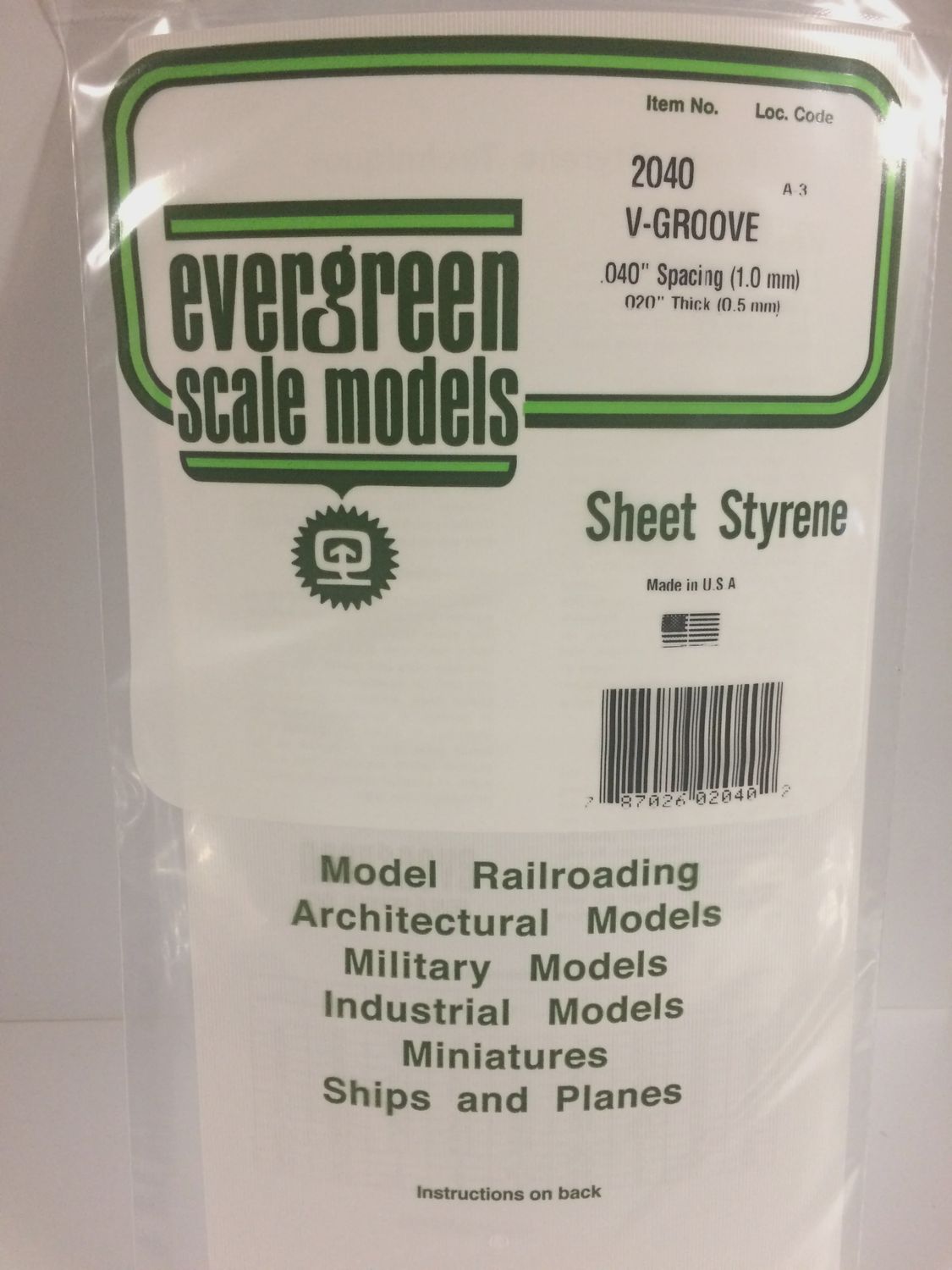 EVERGREEN 2040 - .040" OPAQUE WHITE POLYSTYRENE V GROOVE SIDING