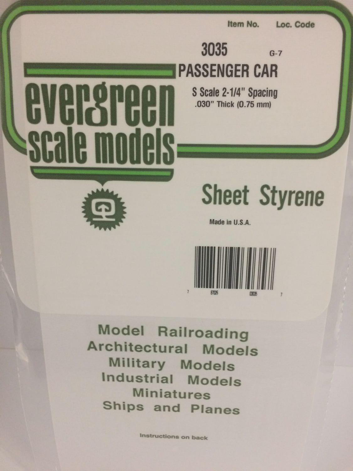 EVERGREEN 3035 - .035" OPAQUE WHITE POLYSTYRENE PASSENGER CAR SIDING
