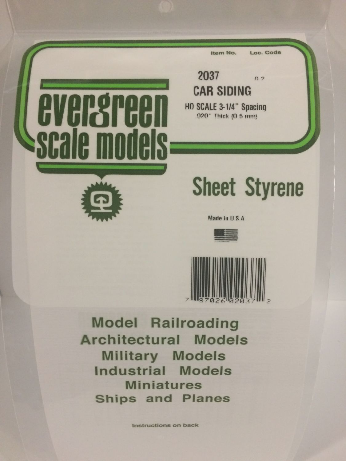 EVERGREEN 2037 - .037" OPAQUE WHITE POLYSTYRENE HO SCALE FREIGHT CAR SIDING