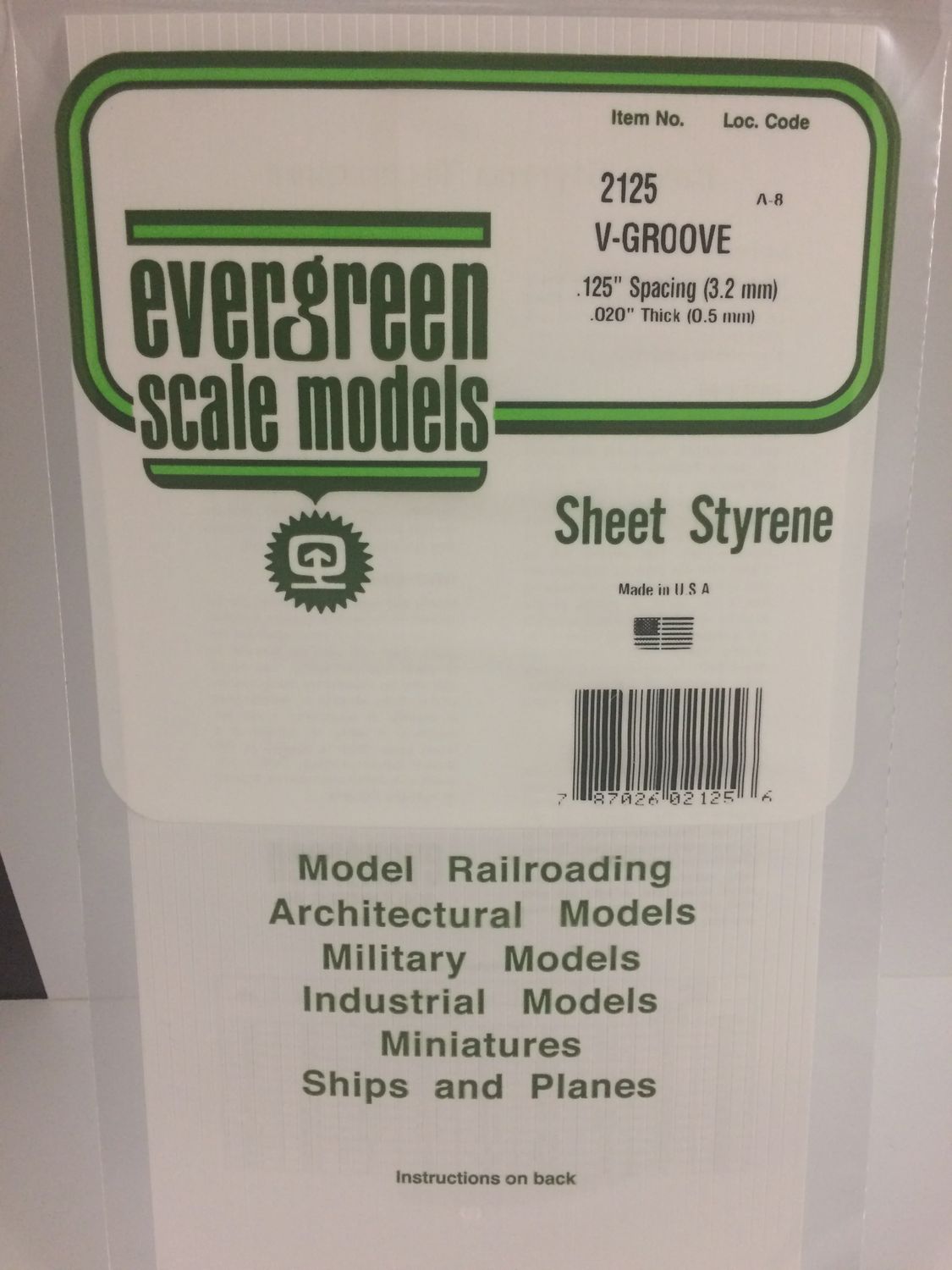 EVERGREEN 2125 - .125" OPAQUE WHITE POLYSTYRENE V GROOVE SIDING