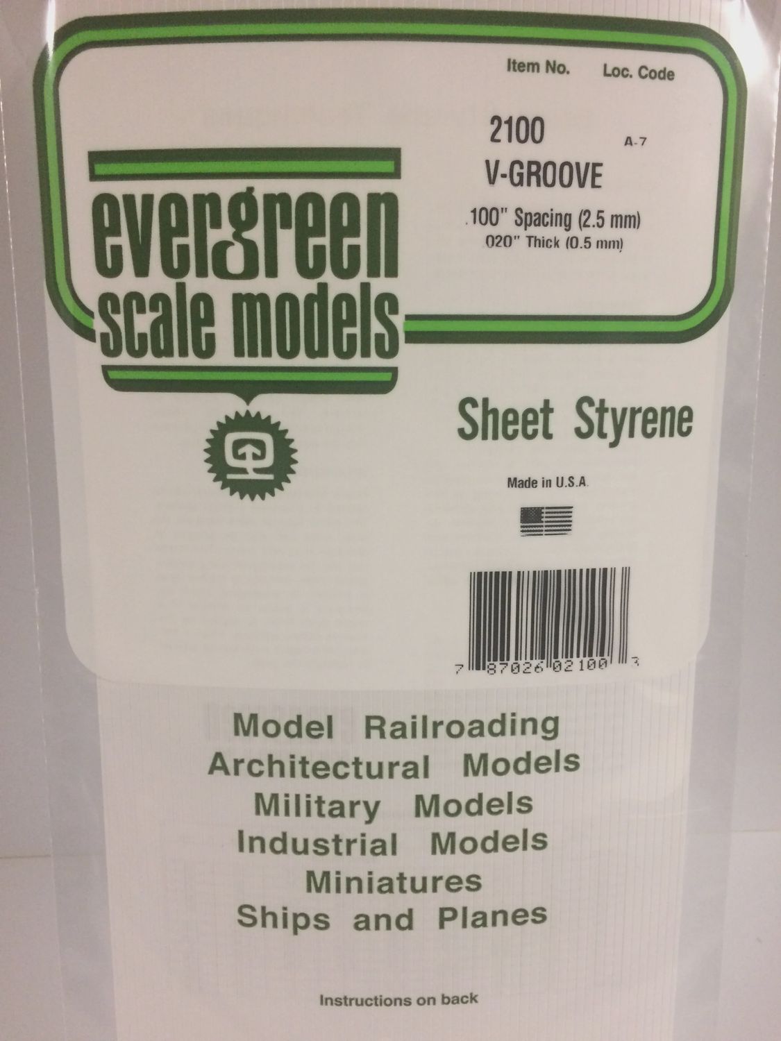 EVERGREEN 2100 - .100" OPAQUE WHITE POLYSTYRENE V GROOVE SIDING