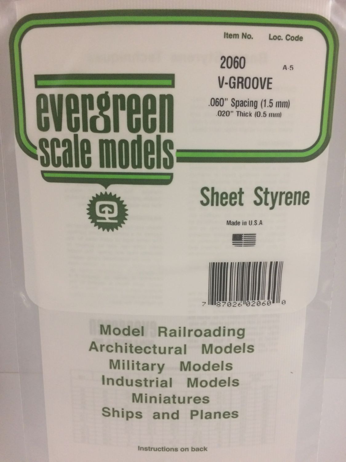 EVERGREEN 2060 - .060" OPAQUE WHITE POLYSTYRENE V GROOVE SIDING