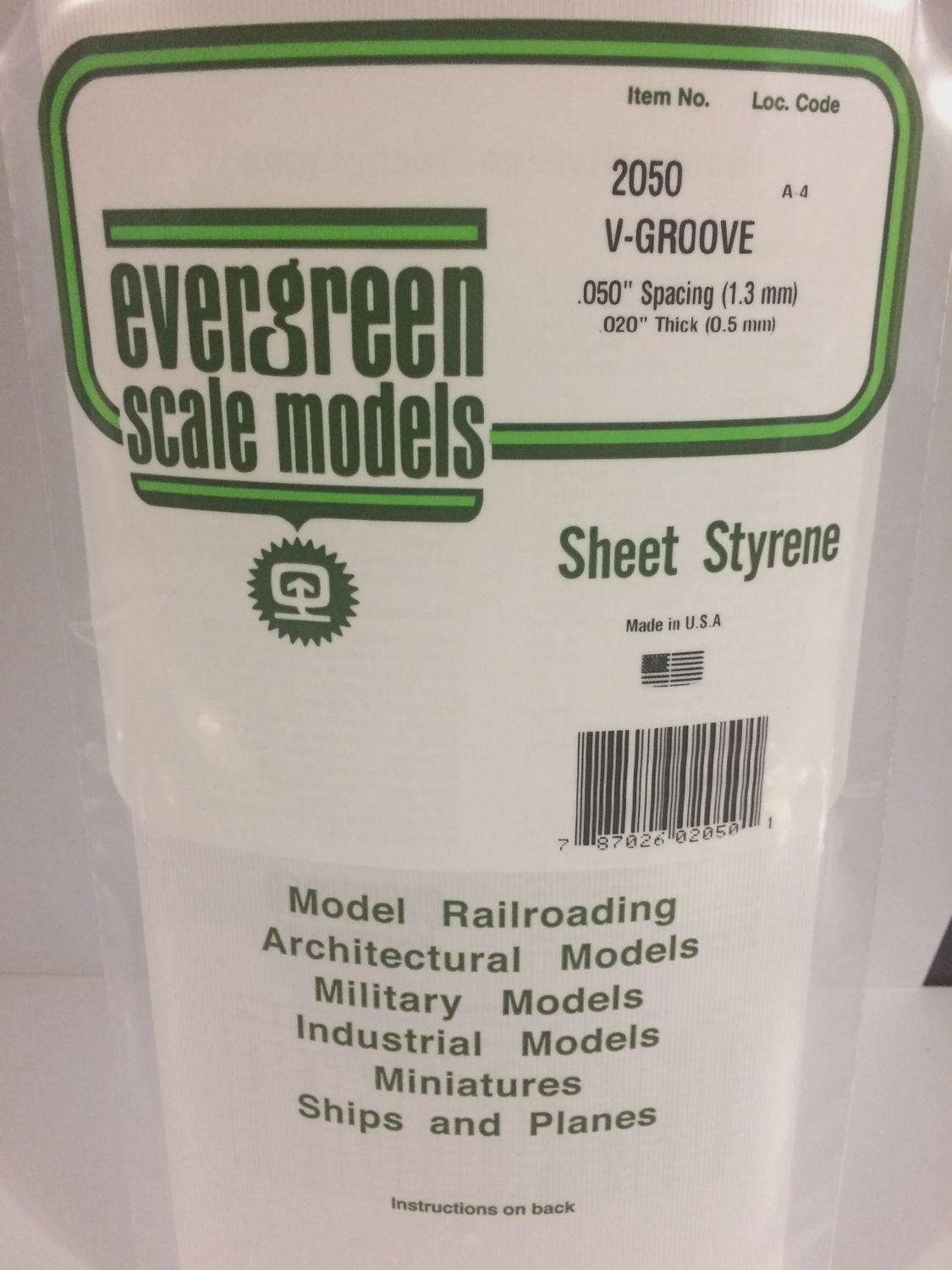 EVERGREEN 2050 - .050" OPAQUE WHITE POLYSTYRENE V GROOVE SIDING