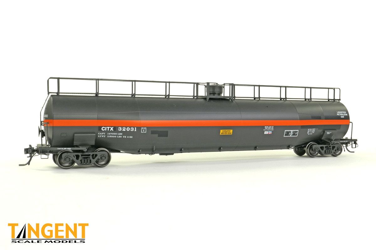 Tangent 31221 - CITX Black Restencil 1987+ NACC 1979+ Jacketed 33,000 Gallon Dual Diameter Insulated LPG Tank Car, Road Number: 32027