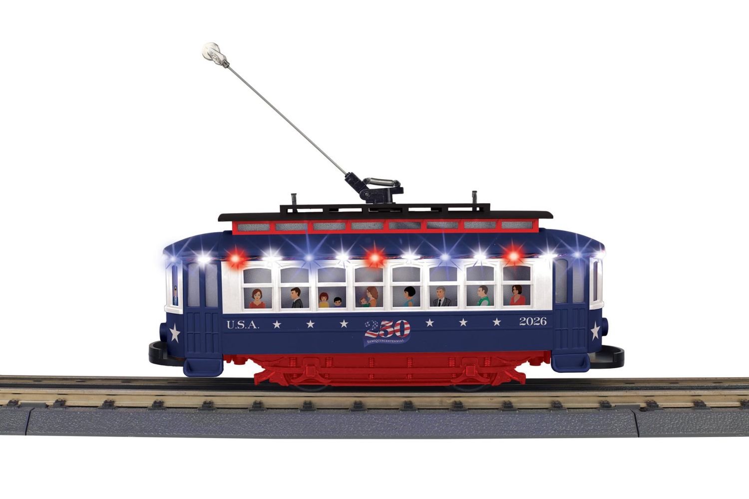 MTH 30-5272 O Gauge RailKing Semiquincentennial Bump-n-Go Trolley With LED Lights