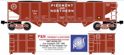 Ready Made Trains - 70 Ton 3-Bay Coal Hopper - Ribbed Sided w/Load - Piedmont & Northern