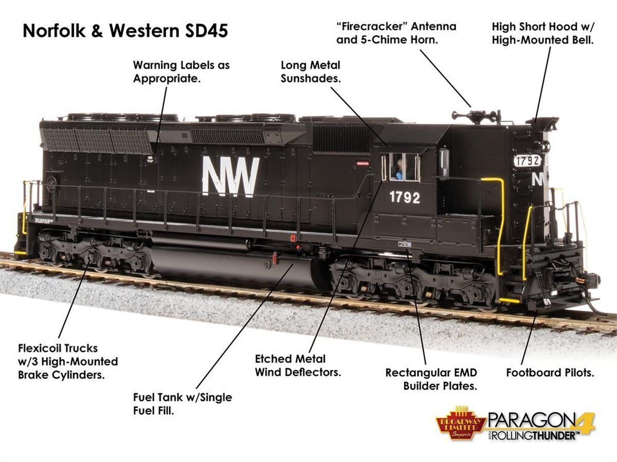BROADWAY LIMITED HO P4 SD45 Diesel N&amp;W #1792/blk DC/DCC