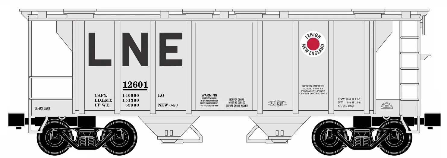 Ready Made Trains (RMT) 86379 O Scale - 2 Bay Covered Hopper - Lehigh &amp; New England LNE