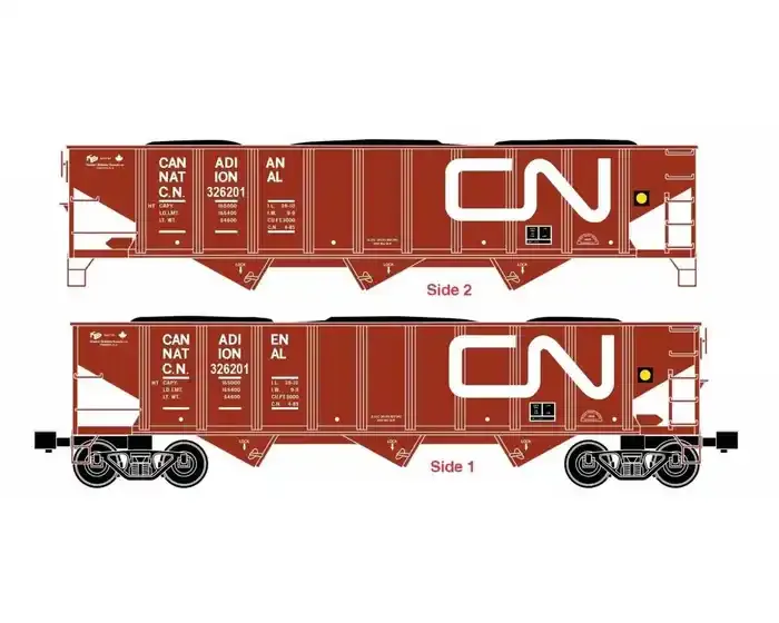 RMT 66288 O 70 ton 3 Bay coal Hopper with load Canadian National