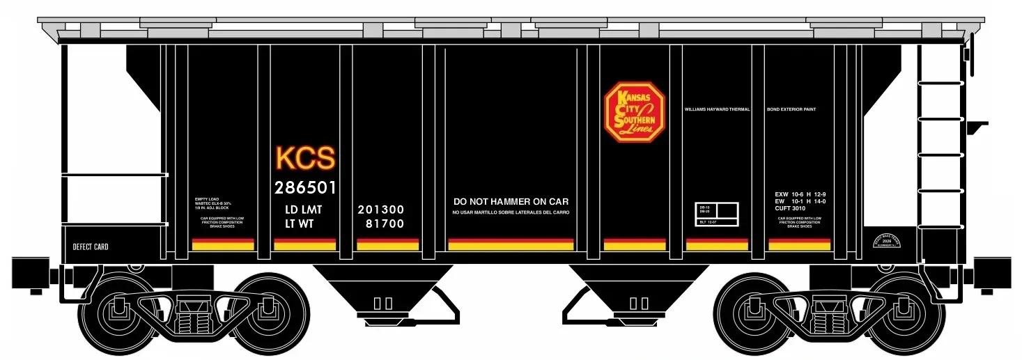 Ready Made Trains (RMT) 86391 O Scale - 2 Bay Covered Hopper - Kansas City Southern KCS
