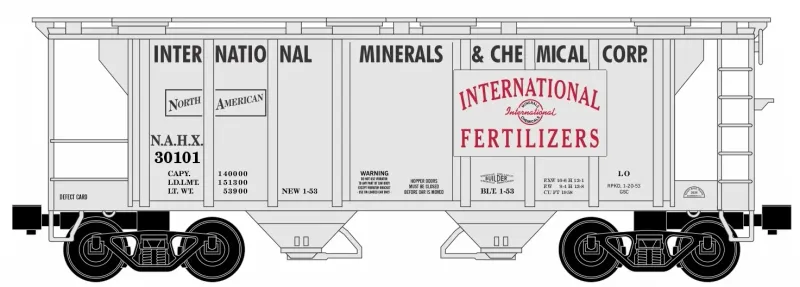 Ready Made Trains (RMT) 86399-102 O Scale - 2 Bay Covered Hopper - International Minerals NAHX