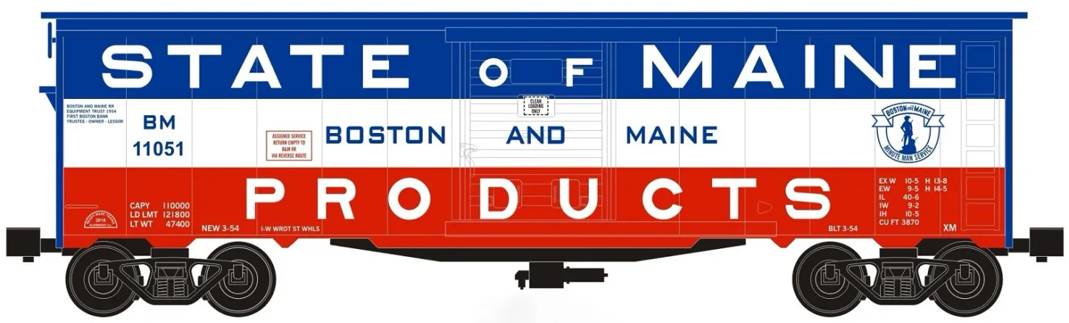 Ready Made Trains (RMT) 96442 O Gauge Boxcar - State of Maine Products Boston &amp; Maine BM