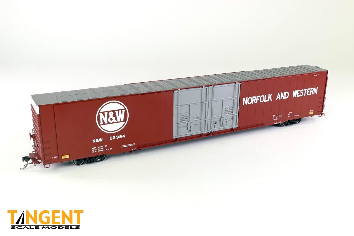 Tangent - Norfolk &amp; Western (N&amp;W) “Delivery 1964 Brown” 1965+ Era Greenville 86′ Double Plug Door Box Car, Road Number: 52991