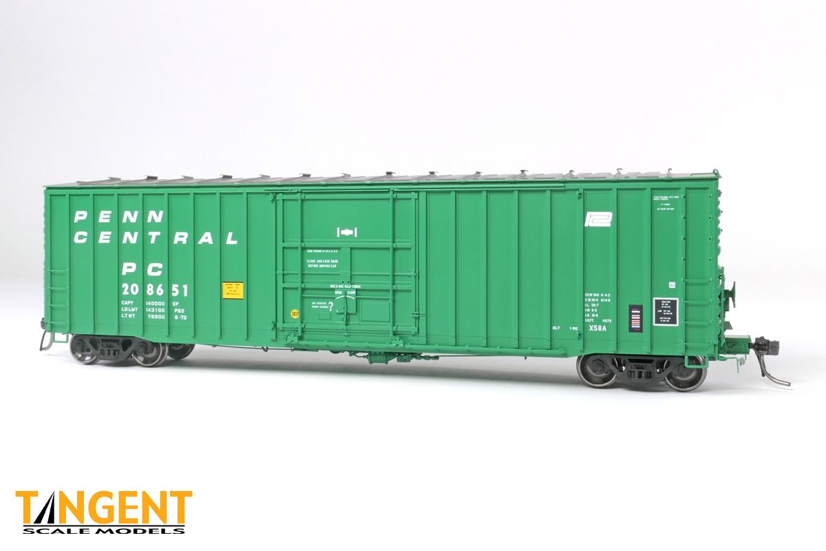 Tangent - Penn Central (PC) “X58A Repaint 1972+ “PRR Shops X58 Plug Door Boxcar, Road Number: 208654