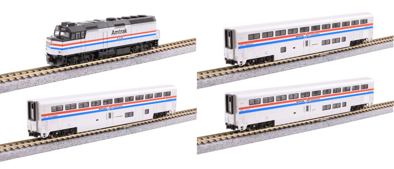 Kato 106-3530-DCC - F40PH &amp; Superliner Phase III 4-Unit Set (DCC without Sound) Amtrak (AMTK) 370, 32064, 31005, 34071 - N Scale