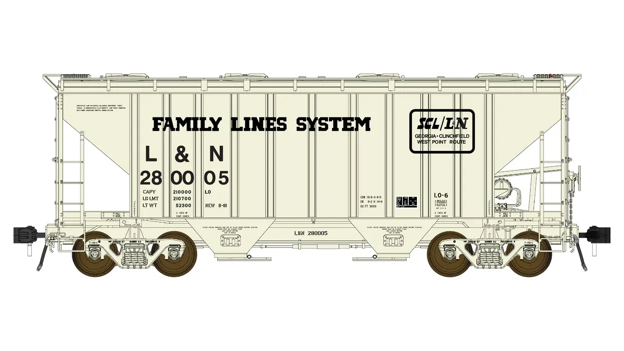 CLASS ONE MODEL WORKS PS 3000CD Two-Bay Hopper Car - Louisville &amp; Nashville, Road Number: 280005