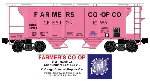 READY MADE TRAINS (RMT) 86399-23 O 2 BAY COVERED HOPPER FARMER'S CO-OP