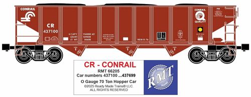 READY MADE TRAINS(RMT) 0 3 BAY HOPPER CR/CONRAIL FORMER PRR LOGO WITH QUALITY LOGO