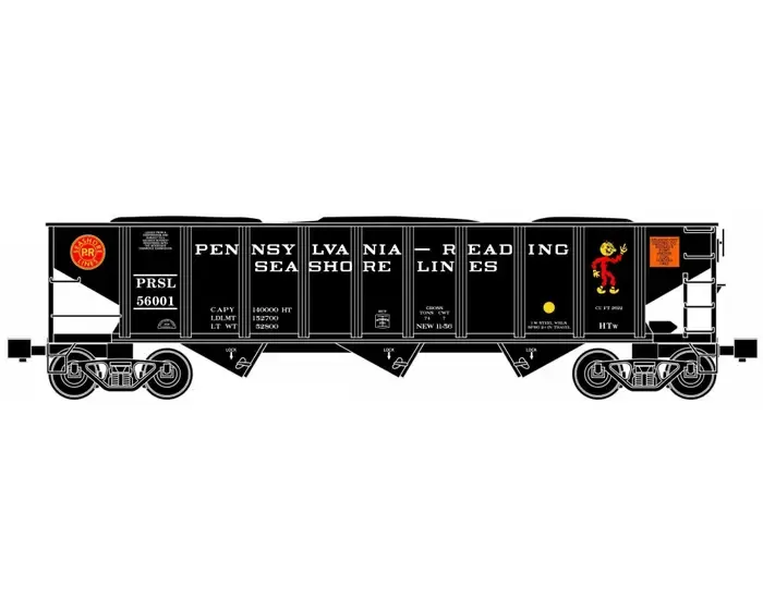 READY MADE TRAINS(RMT) 66236 O 70 ton 3-bay coal hopper w/load Pennsylvania-Reading Seashore