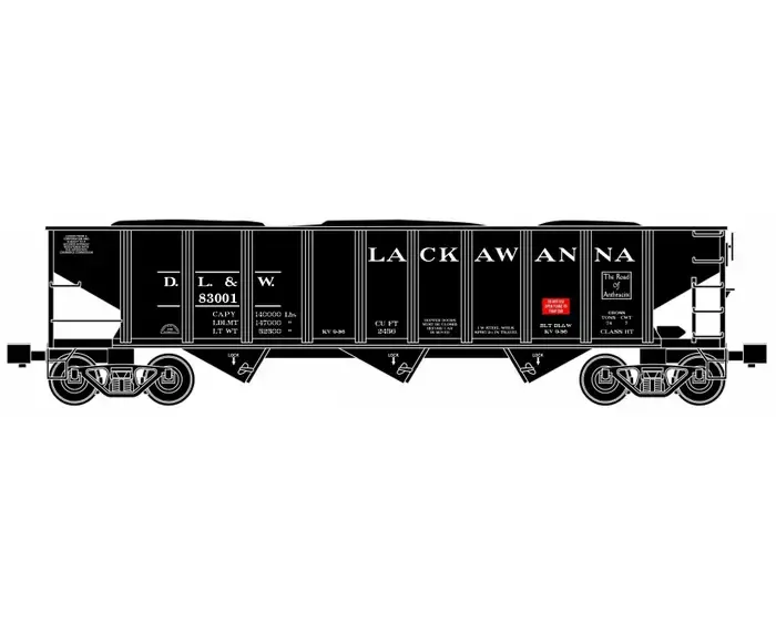 READY MADE TRAINS(RMT) 66280 O 70 ton 3-bay coal hopper w/load Lackawanna