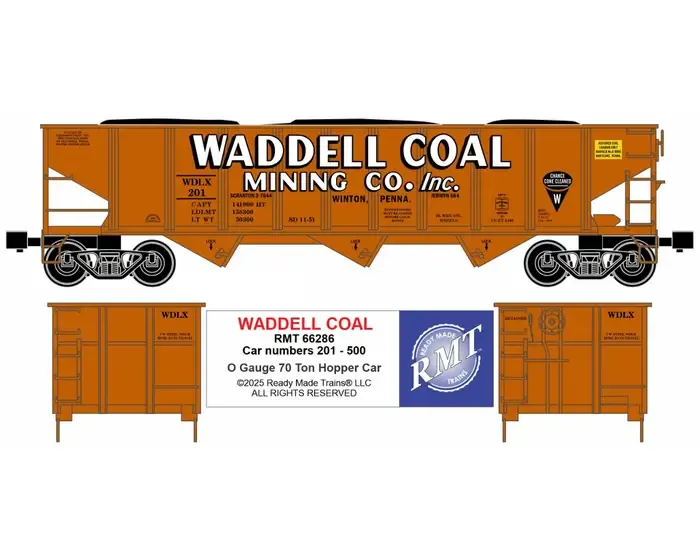 READY MADE TRAINS(RMT) 66286 O 70 ton 3-bay coal hopper w/load Waddell Coal