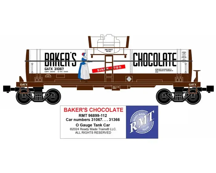 READY MADE TRAINS (RMT) 96899-112 O Tank Car- Bakers Chocolate