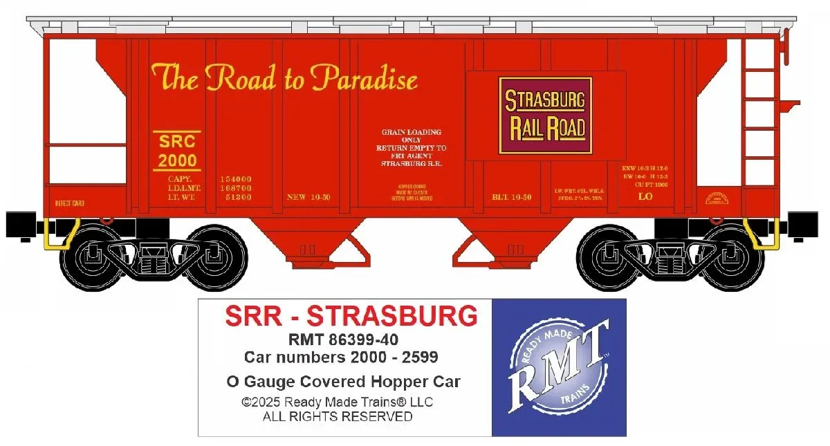Ready Made Trains (RMT) 86399-40 O Scale Strasburg 2 Bay Covered Hopper Car SRC