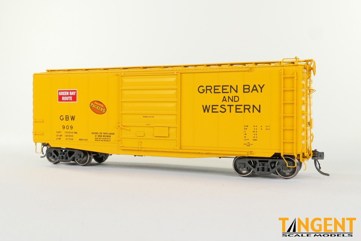 Tangent 26020-03 Green Bay and Western (GBW) Yellow Repaint 1963+ 40′ PS-1 9′ Door Boxcar #945