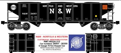 Ready Made Trains - 70 Ton 3-Bay Coal Hopper - Ribbed Sided w/Load - Norfolk & Western
