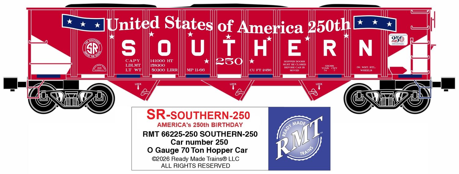 RMT-Ready Made Trains - 70 Ton 3-Bay Coal Hopper w/load-  Southern 250